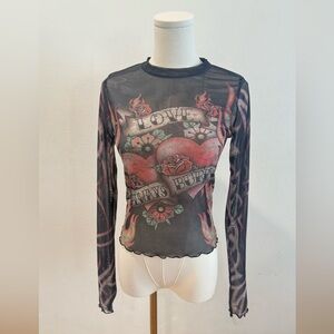 Y2K RSQ Sheer Mesh Tattoo Top – Size M